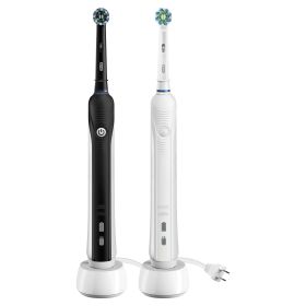 Oral-B Pro 1000 CrossAction Electric Toothbrush, Powered by Braun, Black and White, Pack of 2