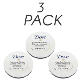 Dove Rich Nourishing Cream Natural Nourishing and Moisturizing. Rich, Creamy Formula. For All Skin Types. 2.53 Fl.Oz. Pack of 3