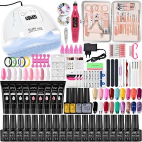 Manicure Set Poly Nail Gel Kit Professional Nail Set With Nail Lamp Acrylic Extension Gel Nail Polish All For Nail Gel Tools Kit (Color: X5 1-18)