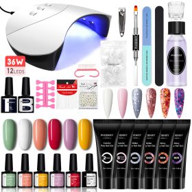 Manicure Set Poly Extension Nail Kit Gel Nails Complete Kit Gel For Extension Semi Permanent UV Varnish Kit Nail Tools Sets (Color: 36W 12PC Set4)