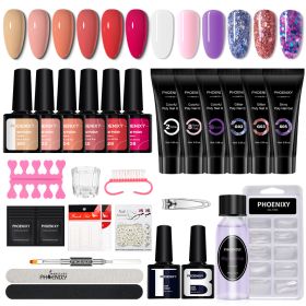 Manicure Set Poly Extension Nail Kit Gel Nails Complete Kit Gel For Extension Semi Permanent UV Varnish Kit Nail Tools Sets (Color: 12PC New Gel Set1)