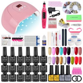 LNWPYH Nail Set UV LED Lamp Dryer With 18/12 pcs Nail Gel Polish Kit Soak Off Manicure Tools Set electric Nail drill Nail Tools (Color: X4 18 fixed color)