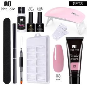 Nail Gel Set 6W LED Lamp Full Manicure Set Quick Extension Nail Kit Gel Building Polygels Set For Nails Tool Kit Nail Art Kit (Color: nine piece set 5)