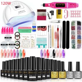 Nail Gel Kit Professional Nail Set With 120W/54W UV Nail Lamp And Nail Drill For All Drying Gel Nail Polish Manicure Set (Color: YH43-3)