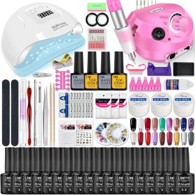 LNWPYH Nail Set UV LED Lamp Dryer With 18/12 pcs Nail Gel Polish Kit Soak Off Manicure Tools Set electric Nail drill Nail Tools (Color: S057-X5-(10-27))